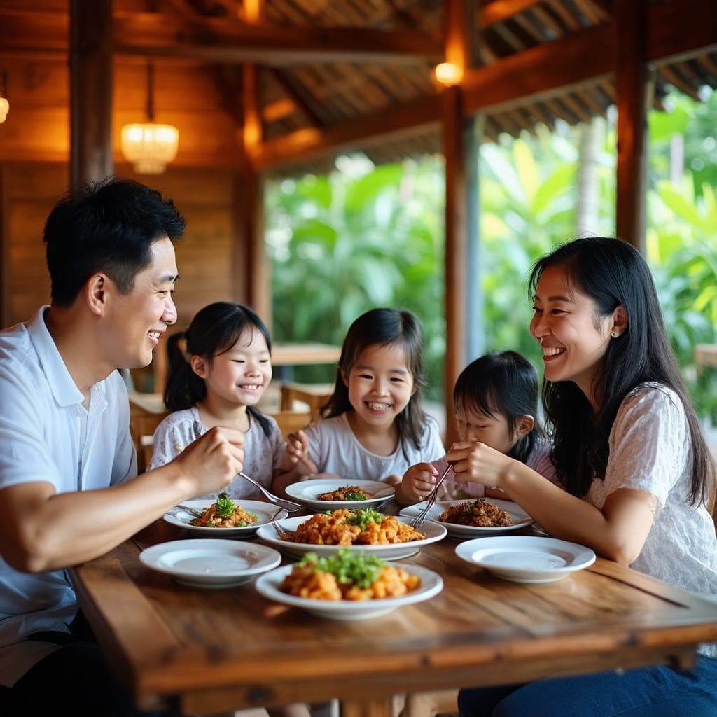 Keluarga menikmati makan di Saung Makan TNT